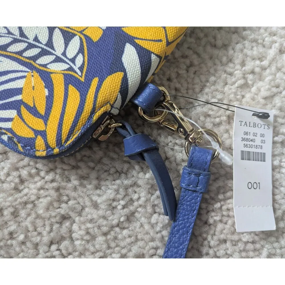 NWT Talbots Blue and Yellow Tropical Print Zipper Pouch